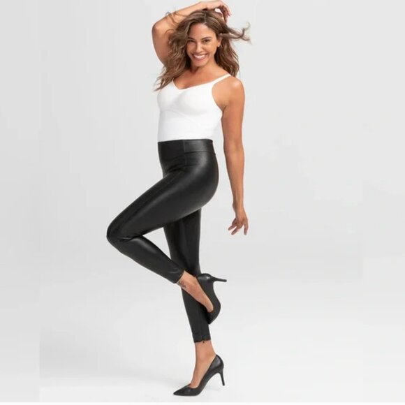 NWT Honeylove Vegan Faux Leather Leggings Shapewear | Black | M - Picture 1 of 14